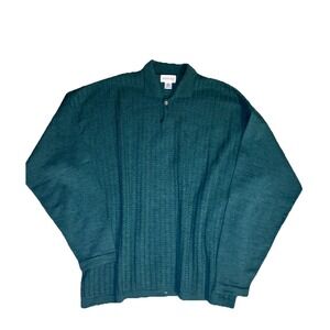 Alfani 100% Fine Merino Wool Long Sleeve Shirt Men's XL Green Knit Italy Collar
